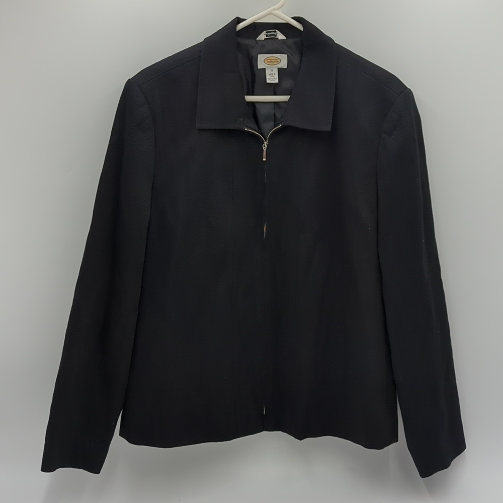 Talbots Black Full Zip Jacket Minimalist Professional Career Coat Blazer 14
